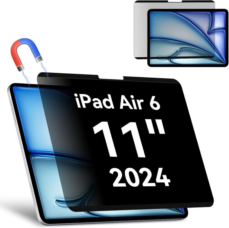 Protescreen Magnetic Privacy Screen Protector for iPad Air 11 Inch 2024/2025 (M2/M3, 6th/7th Gen), Anti Glare Blue Light Spy Filter Private Cover, High Sensitive Bubble-Free Easy Install Black Security Screen - Image 1